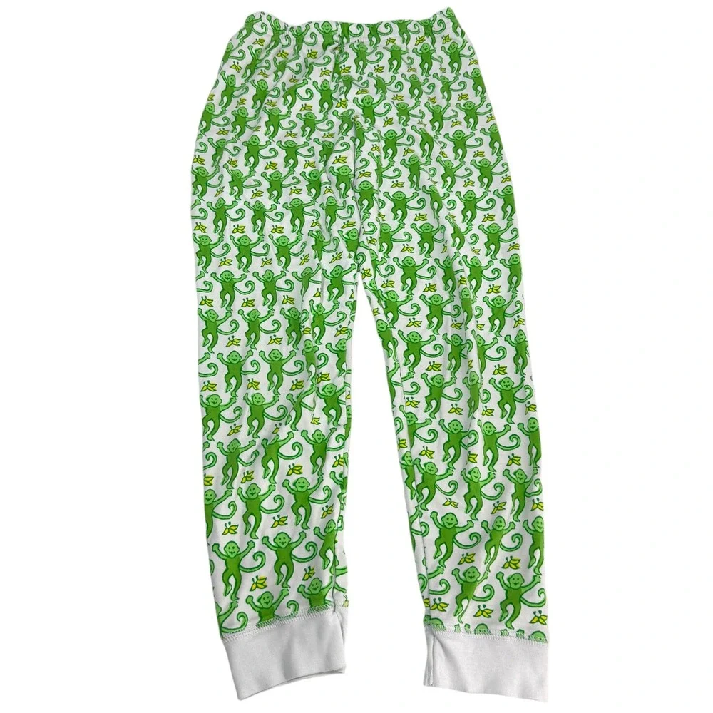 Roller Rabbit Monkey Pajama Set Kids Size 12 Green Pima Cotton Made Peru PJ